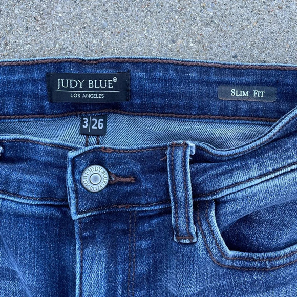 Judy Blue Slim Fit Jeans 3/26 Straight Dark Blue Tapered leg - Picture 3 of 5